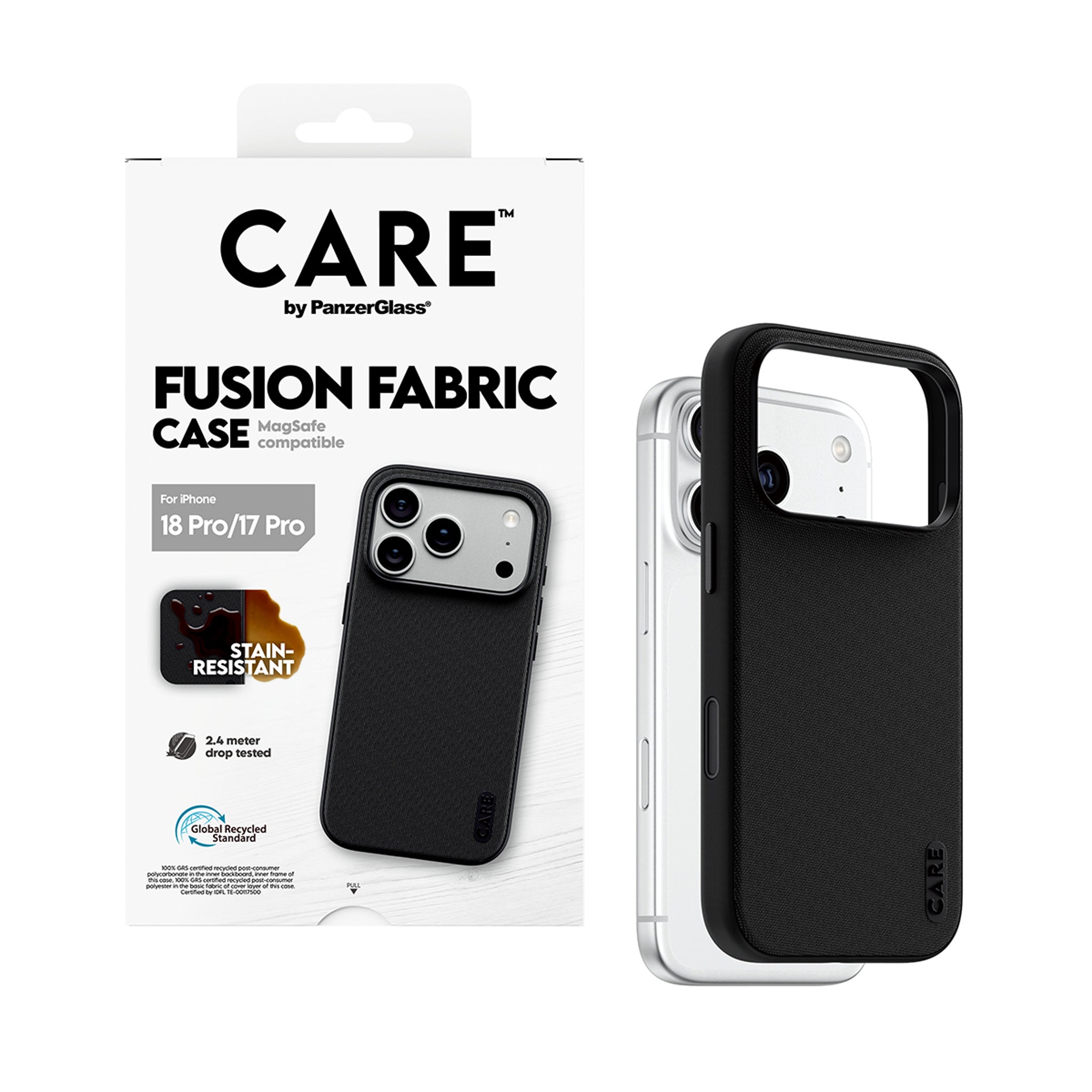 CARE™ by PanzerGlass® Fusion Fabric Case Black w. MagSafe iPhone 18 Pro | 17 Pro
